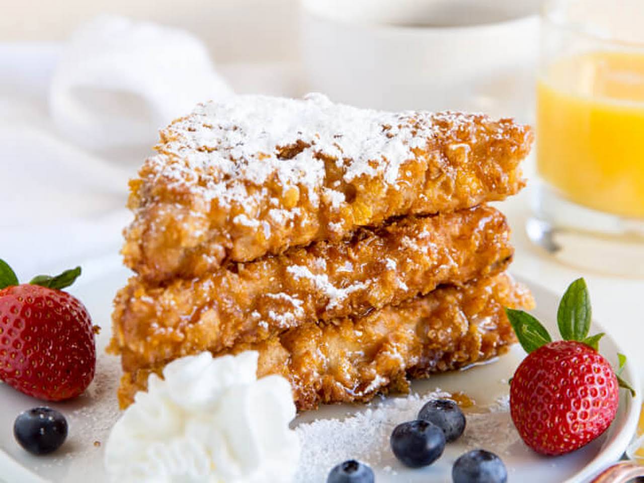 Baked Cornflake-Crusted Orange Juice French Toast Sticks